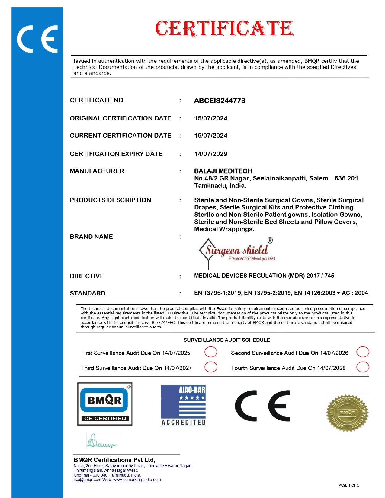 ISO 13485:2016 Certificate